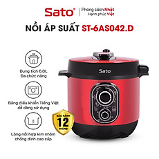 Nồi áp suất đa năng SATO 6AS042.D 6.0L - Nồi áp suất đa chức năng : nấu cơm, nấu cháo, hầm gân, ninh, súp, hấp, giữ ấm ... Dung tích : 6.0 lít phù hợp gia đình 4 - 6 người - Miễn phí vận chuyển toàn quốc - Hàng chính hãng