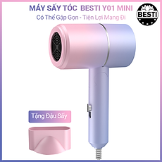 Máy Sấy Tóc Mini Gấp Gọn Besti Cao Cấp, Công Suất Lớn, Động Cơ Êm Ái, Ổn Định, Tặng Đầu Sấy Tạo Kiểu Tóc Chuyên Nghiệp - Hàng Chính Hãng