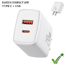 Củ sạc nhanh Baseus mini 20W, hai cổng sạc USB và Type-C sạc nhanh cho iPhone, Samsung, Xiaomi, Huawei,...-Hàng chính hãng