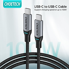 Dây cáp sạc type C sạc nhanh 100W Type-C to Type-C chuẩn PD 3.0 hiệu CHOETECH XCC-GY-1002 dài 180cm truyền data tốc độ cao 480Mbps (20V/5A, QC 4.0 & PD 3.0) sạc cho iPhone 15 pro max 15 plus ipad pro macbook samsung huawei oppo laptop  - hàng nhập khẩu