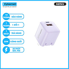 Củ sạc nhanh GaN công suất 33W Remax RP-U25 chuẩn kép PD + QC 3.0 - Hàng chính hãng