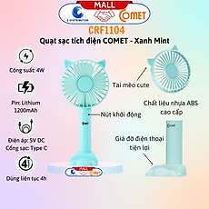 Quạt Sạc Tích Điện Cầm Tay Comet CRF1104 - Công Suất	4W - Dùng Liên Tục 4H - Hàng Chính Hãng - Bảo Hành 12 Tháng