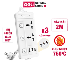 Ổ Cắm Điện Đa Năng Kèm Cổng USB CÔNG TẮC RIÊNG Chống Giật Chống Cháy Chất Lượng Cao Deli - Hàng Chính Hãng - ET409 410 411