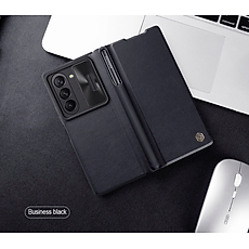 bao da chống sốc cho Samsung Galaxy Z Fold 6 trang bị nắp bảo vệ Camera và ngăn đựng S-Pen hiệu Nillkin Qin Pro (chất liệu da cao cấp, thiết kế thời trang cá tính) - Hàng nhập khẩu