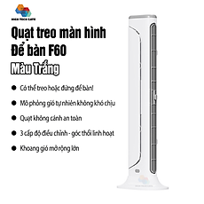 Quạt sạc kẹp treo màn hình máy tính F60 có chân đế đặt đứng bàn tiện lợi, không dây, có thể điều chỉnh góc thổi, hàng chính hãng