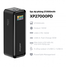 Sạc dự phòng Energizer PD140W 27,000mAh/3.6V Li-ion, hỗ trợ sạc cho Laptop, chống cháy nổ - Hàng chính hãng bảo hành 12 tháng