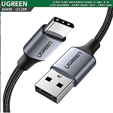 Cáp Sạc USB-C Ugreen 60408 Hỗ Trợ Sạc Nhanh QC 3.0 Dài 3M (Dây Bọc dù) - hàng chính hãng
