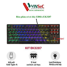 Bàn phím cơ chơi game có dây E-Dra EK3287 - Led Rainbow - E-dra Switch - Hàng chính hãng