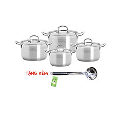 Bộ nồi Fivestar inox 304 bếp từ 3 đáy 4 món FS08-CV tặng bộ thau rổ- Hàng Chính hãng