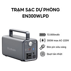 Trạm sạc dự phòng Yoobao EN300WLPD đầu ra 220V có thể dùng quạt, đèn, laptop dung lượng 72000mAh cổng điện 220V/300W có đèn Pin - Hàng chính hãng