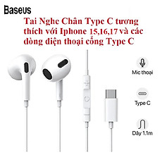 Tai Nghe Có Dây Chân Type C Cho Iphone 15 16 17 Baseus Encok C17 Cao Cấp Âm Thanh Hay - Hàng chính hãng