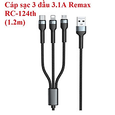 Cáp sạc 3 đầu đa năng 3.1A Remax RC124th (1.2m)  - Hàng chính hãng