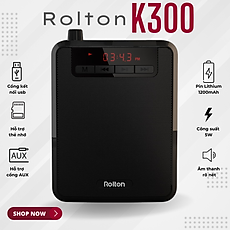 Loa trợ giảng ROLTON K300 – Công suất 5-10W, Tần số 50Hz – 17KHz, Kết nối đa dạng USB Thẻ nhớ gắn ngoài AUX, Pin Lithium 1200mAh 8-10 tiếng sử dụng, Âm thanh chuyên nghiệp, Thiết kế nhỏ gọn, Micro đeo tai, Giảng dạy, Hướng dẫn viên - Hàng nhập khẩu