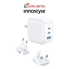 Cốc sạc Innostyle GaN MiniCube with Switch Convertible Plug UK+EU 1USB 2Type-C 65W IC65GWHT - Hàng chính hãng