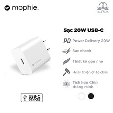 Adapter Sạc Type C PD 20W Mophie Trắng - Hàng chính hãng