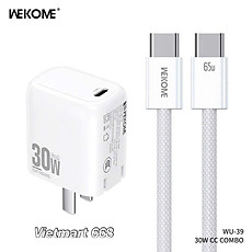 Bộ Sạc Nhanh 30W WeKome WU-39 Dành Cho iPh, SS - Kèm Cáp Sạc Bọc Dù Chắc Chắn - Hàng Chính Hãng