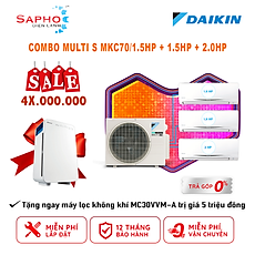 Hệ Thống Máy Lạnh Multi S Daikin Inverter Combo MKC70SVMV/CTKC35RVMV+CTKC35RVMV+CTKC50RVMV Gas R32 Treo Tường 1 Chiều Lạnh Hàng Chính Hãng - Chỉ giao tại HCM