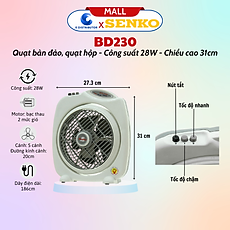 Quạt Bàn Đảo 2 Tấc Senko BD230 - Hàng Chính Hãng - Màu Ngẫu Nhiên