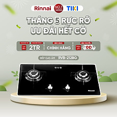 Bếp gas âm Rinnai Rinnai RVB-212BG mặt bếp kính và kiềng bếp men - Hàng chính hãng.