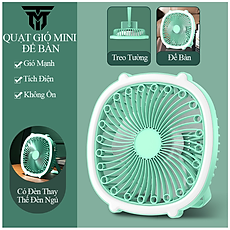 Quạt Mini Để Bàn, Quạt Tích Điện Usb Teement, Quạt Cầm Tay 3 Tốc Độ, Tích Hợp Đèn Ngủ, Điều Chỉnh Hướng Gió 180 Độ, Không Gây Ồn, Pin Sạc Dung Lượng Cao - Hàng Chính Hãng