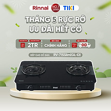 Bếp gas dương Rinnai RV-715Slim(GL-D) mặt bếp kính và kiềng bếp men - Hàng chính hãng.