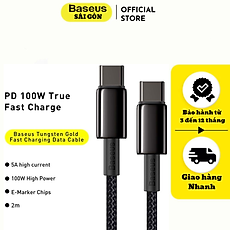 Cáp sạc nhanh Baseus Tungsten Gold Fast Charging Data Cable Type C to Type C 100W CATWJ  - Hàng chính hãng