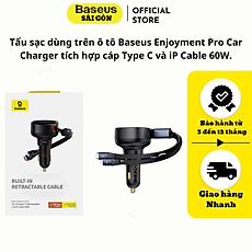 Tẩu sạc dùng trên ô tô tích hợp cáp Type C và iP Cable 60W Baseus Enjoyment Pro Car Charger - Hàng chính hãng