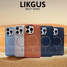 Ốp Lưng Da Likgus Beaty Viền Dẻo Chống Sốc Hỗ Trợ Sạc Không Dây Magnetic Cho Iphone 16 Pro Max / 15 Pro Max - Hàng chính hãng