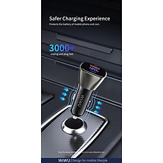 Tẩu sạc oto Wiwu Dual Port A + C PC500 Dòng trong suốt thông minh, Bộ sạc PD 72W - Hàng Chính Hãng