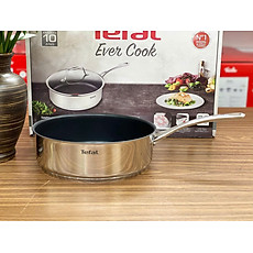 CHẢO QUÁNH CHỐNG DÍNH TEFAL EVER COOK 24CM CÓ NẮP ĐẬY Hàng chính hãng