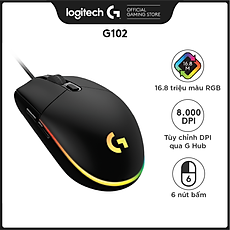 Chuột game có dây Logitech G102 Lightsync - Tùy chỉnh RGB, 6 nút lập trình, nhẹ, 8000 DPI, PC/Mac - Hàng Chính Hãng