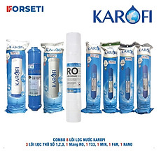 Trọn bộ 8 lõi lọc nước Karofi chính hãng dùng cho máy lọc nước Karofi E8RO ( dùng màng RO 100) - Hàng Chính Hãng