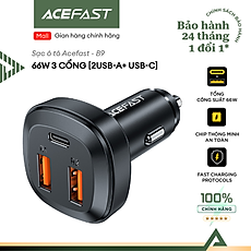 Sạc ô tô Acefast 66W 3 cổng 2xUSB-A + USB-C - B9 Hàng chính hãng Acefast