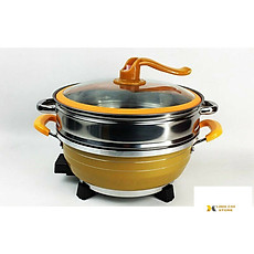 Nổi lẩu điện đa năng chống dính 2 tầng, Hàng nhập khẩu- Giao mầu ngẫu nhiên