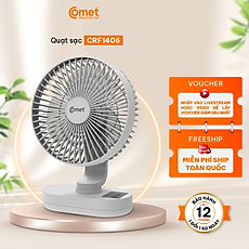 Quạt Sạc Tích Điện Để Bàn Đa Năng COMET CRF1406 6W, 3 Cấp Độ Gió, Có Đèn LED, 2 pin rời 18650 Lithium 1200mAh Để Bàn Văn Phòng - Hàng chính hãng
