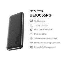 Sạc dự phòng Energizer 10,000mAh 3.7V Li-Polymer UE10055PQBK, Sạc nhanh 22.5W, bảo hành 24 tháng 1 đổi 1 - Hàng chính hãng