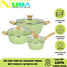 Bộ 3 nồi đúc men đá ceramic Size 16/20/24cm 10 lớp chống dính, miệng rót Green Cook GCS231 sử dụng được các loại bếp-Hàng chính hãng