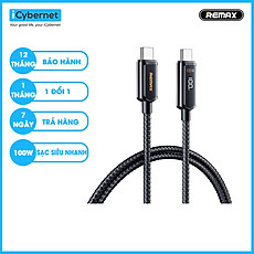 Cáp sạc siêu nhanh 100W TypecC to TypeC Remax RC-128a tích hợp đồng hồ đo công suất sạc - Hàng chính hãng