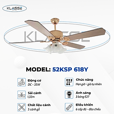 Quạt trần chùm đèn Klasse 52KSP 618Y Hàng chính hãng