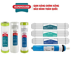 Bộ lõi lọc nước Sunhouse từ 1 đến 7, Gồm có: Lõi lọc thô 123, Lõi lọc số 4 RO Filmtec nhập khẩu Mỹ, 3 lõi lọc chức năng