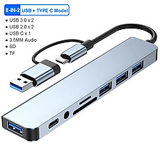 Bộ Chuyển Đổi Hub USB C Hub 8 Trong 1 Type C 3.1 Sang USB 3.0/ Type C/ Đọc Thẻ SD / TF Cho MacBook Notebook Laptop Máy Tính-Hàng Chính Hãng