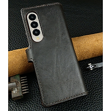 Bao da cho điện thoại Galaxy Z Fold4 có quai cài da bò thật
