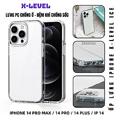 Ốp lưng giảm sốc chống va đập chống ố vàng cho iPhone 14 Pro Max / 14 Pro / 14 Plus / iP 14 hiệu X-level ICE Crystal trang bị đệm khí ẩn bốn góc, Mặt lưng PC chống ố vàng - Hàng chính hãng