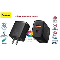 Cốc sạc nhanh siêu nhỏ gọn chân tròn Baseus Compact Quick Charger 20W (USB + Type C Dual Port, 20W PD/QC 3.0 Multi Quick Charge Support) dùng cho Samsung / Xiaomi/ Huawei/ OPPO / iPhone/iPad......Hàng chính hãng