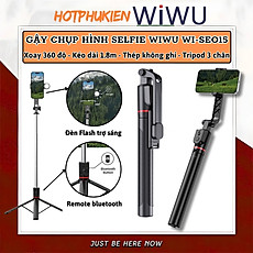 Gậy chụp ảnh selfie tự sướng kiêm tripod 3 chân, đèn Flash trợ sáng hiệu WlWU Wi-SEO15 - Tích hợp remote control bluetooth, Xoay 360 độ, thân nhôm, kéo dài 1,8m, chắc chắn, bền bỉ, gập gọn, pin sạc type C cho iPhone Oppo Samsung - Hàng nhập khẩu