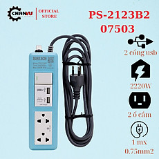Ổ cắm điện đa năng SUNTECH nhập khẩu Thái Lan, công tắc, 2 cổng USB 3x0.75sq.mm, dây 3m,10Amp 2200W
