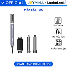 Máy Sấy Tạo Kiểu Tóc Ion Âm LocknLock ENA526GRY 1000-1200W, Hàng Chính Hãng, 4 Đầu Phụ Kiện - JoyMall