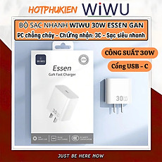 Adapter cóc củ sạc nhanh 30W PD USB C PPS chống cháy hiệu WIWU GAN ESSEN Fast Charger Wi-G002 cho iPhone iPad Oppo Samsung - Hàng nhập khẩu