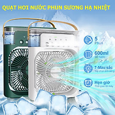 Quạt phun sương để bàn nhỏ gọn MINI COOL FAN, tiện lợi, có 5 vòi phun sương quạt hơi nước kèm đèn led hẹn giờ cùng 3 chế độ phun sương Hàng chính hãng