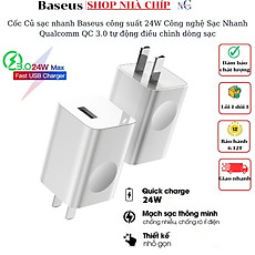 Cốc Củ sạc nhanh Baseus công suất 24W Công nghệ Sạc Nhanh Qualcomm QC 3.0 tự động điều chình dòng sạc - Hàng nhập khẩu